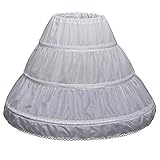 CDE Kinder Verstellbar Lang Petticoat mit 3 Ringe Reifrock Unterröcke für Mädchen Weiß Crinoline Underskirt, 7-13 Jahre, weiß