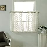 Dreamskull Kurzstores Gardinen Vorhänge Vorhang Schals Kleinfenster Kurz Landausstil Vintage Transparent Scheibengardinen Gardinenschals Bistrogardine Modern Küche 90cm hoch 2er Set Wohnzimmer (Ivory)