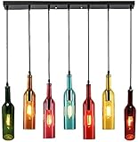 GDEVNSL Kreative Weinflasche Deckenpendelleuchte LED E27x7 Pendelleuchte, Multicolor Glas Lampenschirm Hängeleuchten DIY Deckenbeleuchtung S
