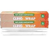 Compostable Cling Wrap with Slide Cutter | 60 Meter Roll | Saran Wrap Alternative | Eco Friendly | BPA Free (Pack of 2)