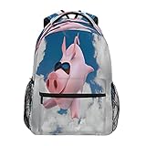 Rucksack für Jungen und Mädchen, Motiv: Schwein, Tier, Himmel, Wolke, Laptop-Rucksack, Schulrucksack, Büchertasche, für Wandern, Reisen, Tagesrucksack, Camping