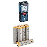 Bosch Professional GLM 40 Laser-Entfernungsmesser (0,15 - 40 m Messbereich, 2x1,5 V LR03, AAA Batterien, Schutztasche) 0601072900 mit Amazon Basics B