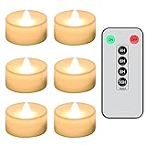 Teynewer LED Flammenlose Kerzen, 6 Stück Realistische und Helle Flackernde Batteriebetriebene LED Votive Teelicht Kerzen mit Timer Fernbedienung für Weihnachten Hochzeit Festival Feier Warmweiß