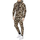 IQYU Herren Sportanzug Basic Einfarbig Cargo Kapuzenjacke Mit Arm ReißVerschlusstaschen Stretch Sweathose Mit Kordelzug Atmungsaktiv Jogginganzug Trainingsanzug Urban Freizeitanzug