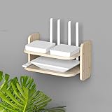Aufbewahrungsbox für Router, Wandhalterung, WiFi/Box, Decoder, kabellos, Modem-Organizer, klein, Netzkabel/Kabel, verstecktes Regal, Steckbar (Größe: WOOD Color)