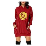 Sunflower Gedruckt Damen Kleid Teenager Mädchen Minikleid Langarm Pullover Kleider Rundhals Abendkleid Kleider Knielang Partykleid Festkleid Cocktailkleid A-L