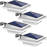 Uniquefire Weiße Solarlampe 12 LEDs Dachrinnen Außenlampe Leuchte Wandlampe Solar Warmweiße Licht für Garten, Terrasse, Fahrtweg, Höfe, Traufen (4 STK.)