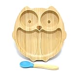 Cozy Vibe - Eulen-Bambus-Teller, Baby-Entwöhnungs-Set, Kinder-Saugnapf-Teller, niedliches Bambus-Geschirr (blau)