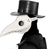 LVLUOKJ Steampunk Pest Arzt Maske,PU Leder Gotisch Lange Nase Vogelschnabel Maske,Cosplay Halloween Weihnachten Karneval Kostüm Requisiten (Color : White, Size : 30 x 25cm)