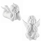 2 Engel im dekorativen Set aus Biskuit Porzellan weiß matt in Rosenthal Qualität 6 cm im Geschenkk