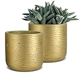 coord.Garden | 2X Blumentopf Gold, matt, Ø12cm, H:11,5cm, für Innen & Außen geeignet - Ähnlich wie Beton / Ton / Stein - Edler Übertopf Gold, rund - modern und Industrial - Übertopf S