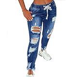 SKYWPOJU High Waist Ripped Jeans Damen Jeanshosen Damen Löcher Skinny Jeans Hose Damen Zerrissene Destroyed Denim Jeans Relaxed Damen Stretch Slim Fit Gerissene Kaputte Hose Jeans Leggings Frauen Groß
