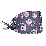 FUSURIRE Verstellbare Turban-Hüte mit Schweißband-Design für Arbeiten und Reinigung im Spa, Rosa Schweine, Einheitsgröß