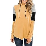 SALEBLOUSE Damen Farbblock Langarm Pullover Kapuzen Tunika Oberteile Kordelzug Baggy Klassisch Elegant Lässig Jumper Hoody Sweatshirt Frauen Herbst und Winter Warm Fleece Bluse Hoodies Mantel Top
