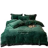 HWQJR-DREI-teilige Bettwäsche-Set, vierteiliges Flanell-Kristall-Set-Set-Set mit doppelseitiger Fleece-Bett-Bettbezug für Schlafzimmer geeignet,Dark Green,220 * 240