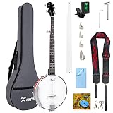 Kmise Banjo Volle Größe 38 Zoll 5 Saiten Starter Set professionell, 2-Wege-Halsspannstab, Banjos, Starter-Set mit Tasche, Tuner, Gurt, Saiten, Plektren, Lineal, Schlüssel, Brücke, offener Rück
