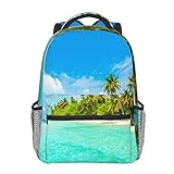 Island with Sandy Beach and Palm Tree Print Backpack Printing Laptop Waterproof Anti-Diebstahl Casual Backpack Bag USB Charging Port Backpack Unisex