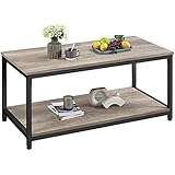 Yaheetech Couchtisch, Wohnzimmertisch, Ferhsehtisch, Sofatisch mit Ablage, aus Holz und Metallrahmen, verstellbare Füße, Industriestil, G