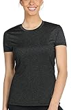 icyzone Sport T-Shirt Damen Kurzarm Laufshirt - Atmungsaktive Fitness Gym Shirt Schnell Trockened Funktionsshirt (XXL, Schwarz)