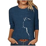 VEMOW Herbst Winter Langarm Oberteile, Damen Langarmshirt mit Katzenmotiv Pullover Tierdruck Drucken Oberteile T-Shirt Katze Gedruckte Casual Sweatshirt Tops Loose Rundhals B