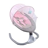 Elektrische Babyschaukel Stuhl Wippen Baby Elektro Smart Schaukelstuhl mit Moskitonetz Tragbare Faltbar Babywippe Spielzeugbügel mit Vier-Gang-Regelung/Timing (Rosa)