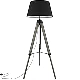 Grundig Tripod Stehlampe mit Textilschirm E27 40W H100-150cm in 3 Farben Stehleuchte Stativlampe Stativleuchte, Farbe:Schw