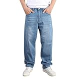 Herren Hip Hop Jeanshose Hellbalu Hipster Style Baggy Jeans Rap Denim Straight Leg Loose Fit Breite Jeans H