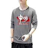 T-Shirt Herren Frühling Herbst Basic Klassisch Rundhals Casual Männer Langarm Shirt Urban Jugend Trend Mode Chinesischer Stil Druck All-Match Herren Base Shirt TY-02 6XL