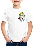 A.N.T. Link Brusttasche T-Shirt für Kinder wild The Breath of SNES Ocarina, Farbe:Weiß, Größe:116