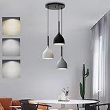 HWCX-LICHT LED Pendelleuchte aus Metall Dimmbar Esszimmer Esstisch Lampe Hängeleuchte, Höhenverstellbar 3-Flammig Esszimmerlampe, Modern Design Esstischlamep mit Holz Deko, 15W Hängelampe für Kü