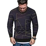 Nuzai Sweatshirt Herren Schick Drucken Spleißen Pullover Herren Slim Fit Rundhals Langarmshirt Herren Warm Plus Samt Base Pullovers Herren Klassisch Lassig Sweatshirt H