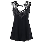 Zarupeng Frauen Spitze Crochet Tank Top, Einfarbig Weste Ärmellos V-Ausschnitt Bluse Jumper Sommer Casual Elegante Slim Tunika (2XL, Schwarz)