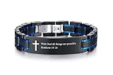 VNOX Religiöses Kreuz Jesus Schrift Zitat Christlicher Schmuck Christliche Bibel Vers Inspirierende Edelstahl Armbänder für Männer,Einstellbar 2 GRÖßE