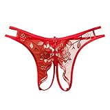 Vectry Damen Tanga Strings Unterwäsche Spitze Höschen G-String Thongs V-String Höschen Erotisch Dessous Slip Atmungsaktiv Pant C-Rot One S