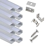 HPXLED HP05-U10-Profil-LED, 10x100 cm für 16 mm breites Lichtstreifen, U-förmiges LED-Bandkanalsystem mit Abdeckung Endkappen und Montageclips, LED-Aluminiumprofil für LED-Stangenlicht, Packung von 10