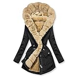 Softshelljacke Damen Pelz Gefütterter Trenchcoat Dicker Mantel mit Kapuze Winddicht Kälteschutz Winterjacke fleecejacke fleecemantel Lang Steppmantel Sweatjack