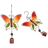 AHANDMAKER Schmetterling Windspiele Eisen Kleine Windglocken Mobile Wind Catche Outdoor Indoor Decor Handgefertigte Glasanhänger für draußen, Wohnkultur Garten Terrasse O