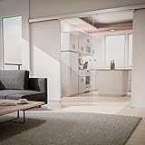 inova Doppel-Glas-Schiebetür 2-Flügelig 1760 x 2035 mm Klarglas Alu Komplettset mit Lauf-Schiene und Griffknopf beidseitige Einzugsdämpfung