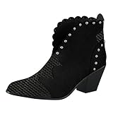 MOTOCO Stiefel für Frauen Damen Leopard Stiefeletten Fashion Pointed Blocky Chunky Heel Suede Booties(36 EU,Schwarz)