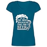 Weihnachten & Silvester Geschenke Party Deko - Its The Most Wonderful time for a Beer Vintage - weiß - S - Türkis - Spruch - XO1525 - Damen T-Shirt mit V