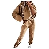 VESNIBA Damen Langarm Trainingsanzug 2pcs Loungewear Set Rundhals Sweatshirt und Kordelzug Baggy Jogger Hose Gym Workout Outfit Damen Sweatshirt und Casual Pants S