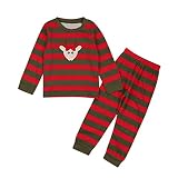 MRULIC Kleinkind Baby Weihnachten Bekleidungssets Weihnachten Cartoon Druck NachtwäSche Gestreifte Hirsch Pullover T-Shirt Hosen Outfits Jungen MäDchen Festliche Geschenk(grün,130)
