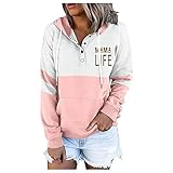 Hoodies Damen Kapuzenpullover Frauen Teenager Mädchen Casual Pullover Bluse Tops Color-Blocking Langarm Printed Sw