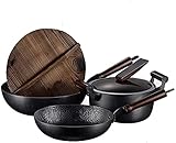 ETRVBSWE Küche Kochtopf & Pfanne Kochgeschirr-Sets 3-teilig Haushalts-Eisentopf Kochen Suppentopf Robuster Feineisentopf Unbeschichtet Antihaft-Kochgeschirr für Geschäft Camping Küche Z