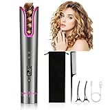 Lockenstab Automatischer Hair Curler, Schnurloser Lockenstab Tragbar,Wiederaufladbarer Intelligenter Lockenstab mit LCD-Temperaturanzeige Und Timer,USB-Lockenwickler mit 4 Einstellbare Temp