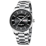 CRRJU Armbanduhr Herren Edelstahl Band Uhr Männer wasserdichte Business Stoppuhr Quarzuhr Analog mit Kalender Silber Schw