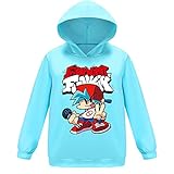 Friday Night Funkin Merch Hoodies Pullover Hoodie Sweatshirt für Kinder Jungen und Mädchen Pullover Top, himmelblau, 134