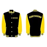 Shirt-Panda Unisex College Jacke Dortmund Fan - Brust & Rücken Bedruckt - Baseball Jacke Damen Herren XS-3XL Jet Black/Sun Yellow 3XL