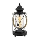 EGLO Tischlampe Bradford, 1 flammige Vintage Tischleuchte, Laterne, Nachttischlampe aus Stahl, Farbe: Schwarz, Glas: klar, Fassung: E27, inkl. S