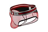 4UFiT Herren Netz-Jockstrap aus durchsichtigem Netzstoff, tiefsitzend, dehnbarer G-String, rot, M